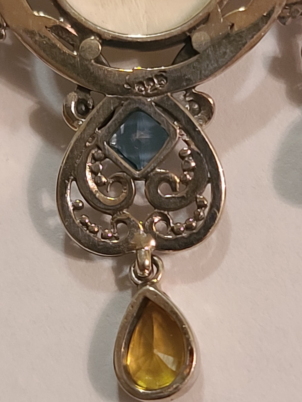 Beautiful Ornate Indonesian Carved Moon Face Multi Gem Pendant 925 Stamped Siver - Picture 10 of 14